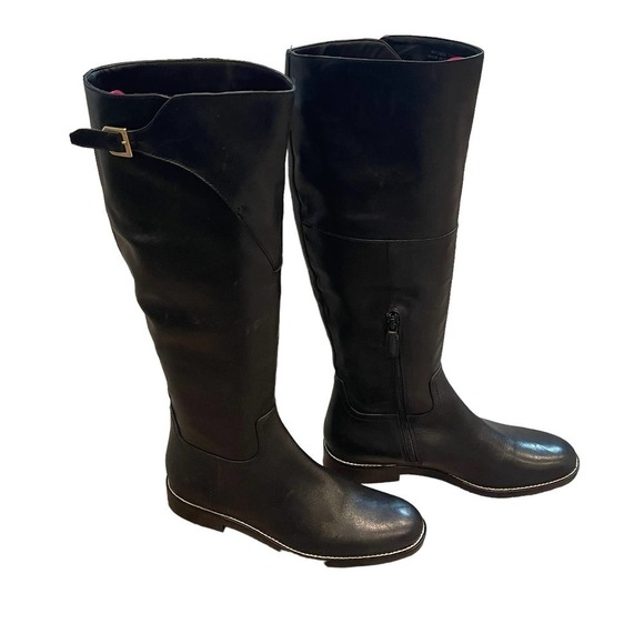 New Cole Haan Leather Round Toe Black Knee High Riding Boots Women’s 7.5B - Picture 6 of 12